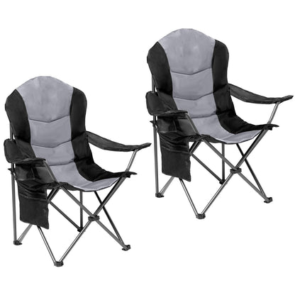 Foristrail - Juego de 2 sillas Plegables para Acampar para Adultos, Respaldo Alto Acolchado para Exteriores con Soporte Lumbar y Soporte para Tazas, Juego de sillas de Camping portátiles Resistentes