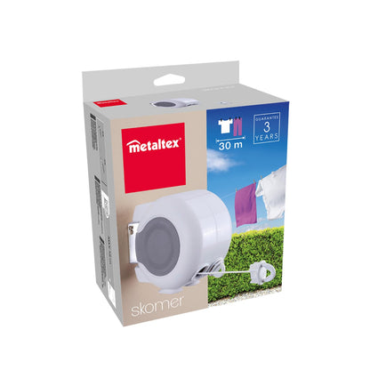METALTEX 406378 Tendedero Retráctil Skomer, color Blanco, 30 m