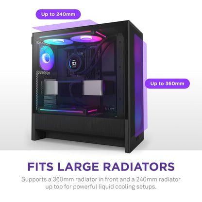 NZXT Gabinete H5 Flow RGB ATX Negro con Cristal Templado, USB 3.2 y USB Tipo-C – Torre para PC Gaming