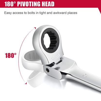 Eastvolt EVHT1201 - Juego de llaves de trinquete de cabeza flexible, métricas de 8 mm a 19 mm, kits de llaves combinadas de acero al cromo vanadio con caja de herramientas, juego de 12 piezas