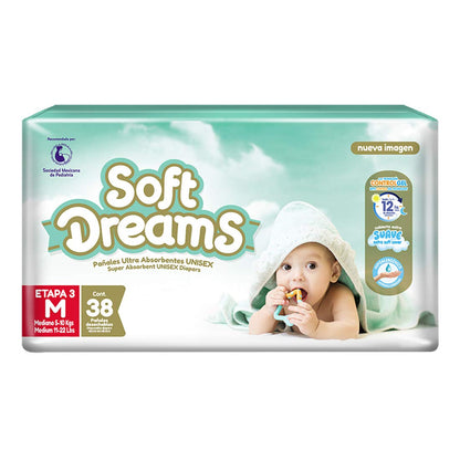 Soft Dreams Pañales Desechables Talla M, 56 pzas - M (38 Unidad)