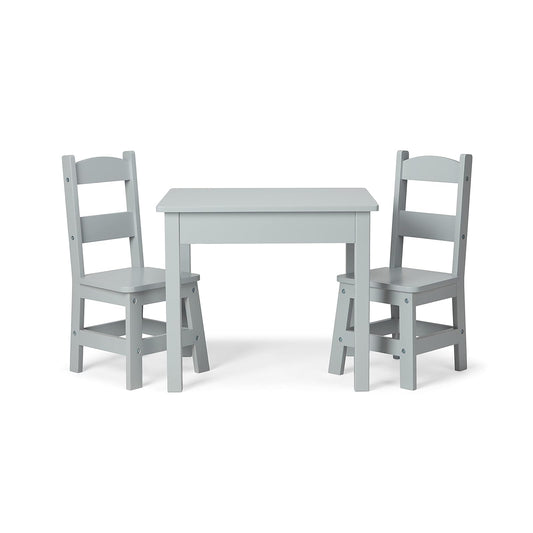 Melissa & Doug Mesa y 2 Sillas de Madera, Muebles Infantiles, Color Gris