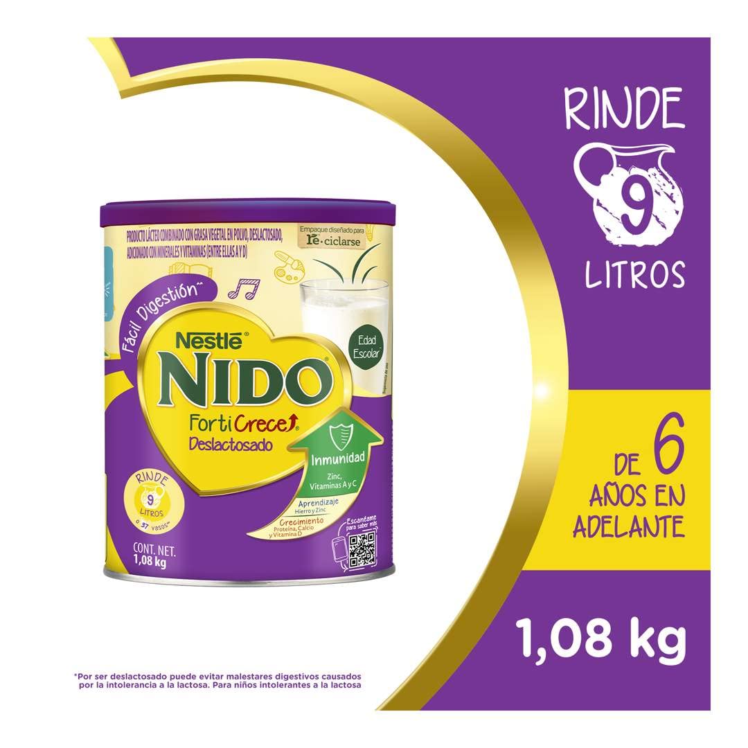 NIDO FortiCrece Deslactosado en Polvo, Lata de 1.08 kg
