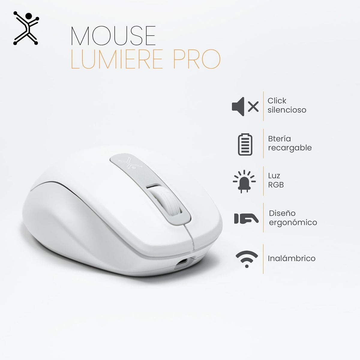 PERFECTCHOICE Mouse Inalámbrico Recargable Click Silencioso Lumiere Pro