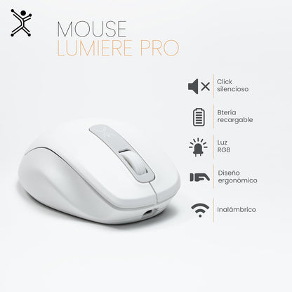 PERFECTCHOICE Mouse Inalámbrico Recargable Click Silencioso Lumiere Pro