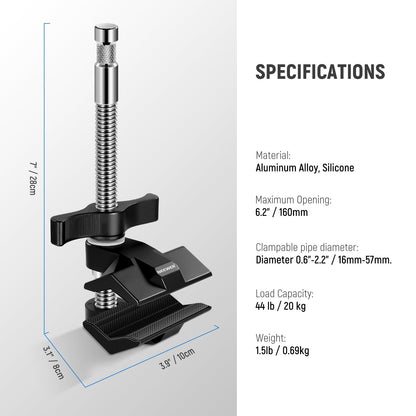 NEEWER 6" End Jaw Grip con 5/8" Stud, Steel Shaft End Grip con Mordazas Ajustables, Almohadillas de Goma para C Stand, Antitorsión,Mango Giratorio Easy Lock para Luz Video LED Softbox, UA040