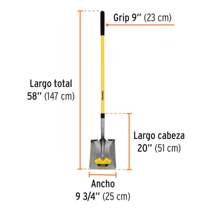Truper PCL-F, Pala cuadrada mango largo, modelo fibra de vidrio, 58"