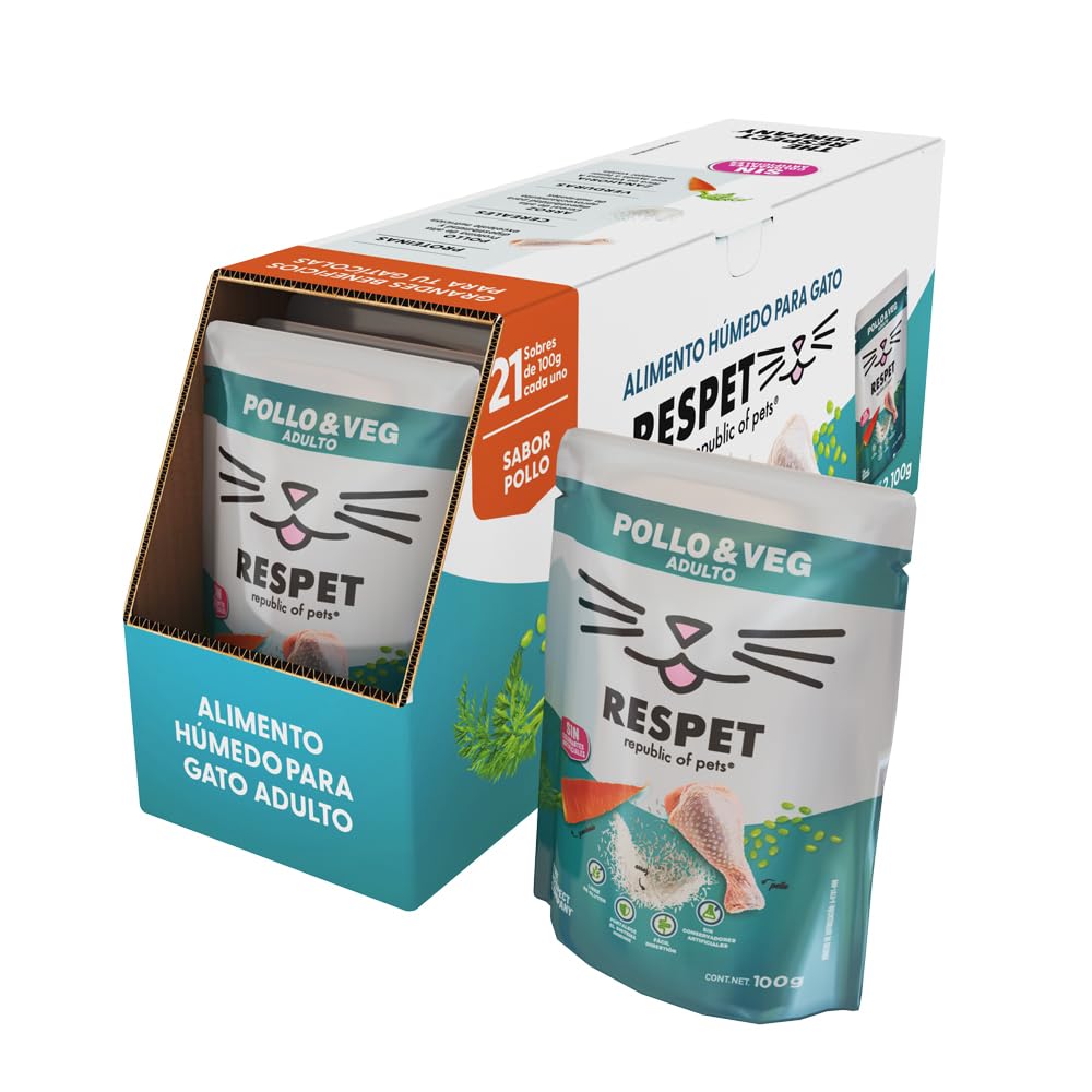 RESPET Alimento Húmedo para Gatos Pollo y Vegetales Sin Gluten 21 Sobres 100g