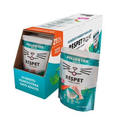 RESPET Alimento Húmedo para Gatos Pollo y Vegetales Sin Gluten 21 Sobres 100g