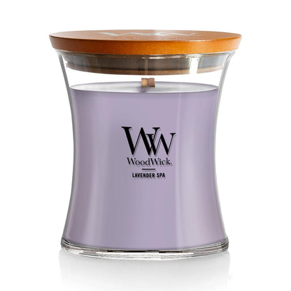 WoodWick Vela Aromática HearthWick, Mecha de Madera - lavender - Medium Hourglass Candles with Pluswick