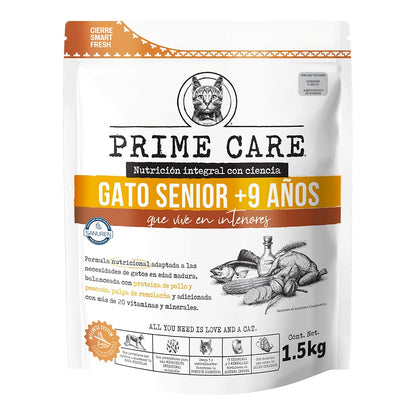 Prime Care Alimento para Gato Senior, 1.5 kg, Ideal para Gatos Mayores (+9 Años)