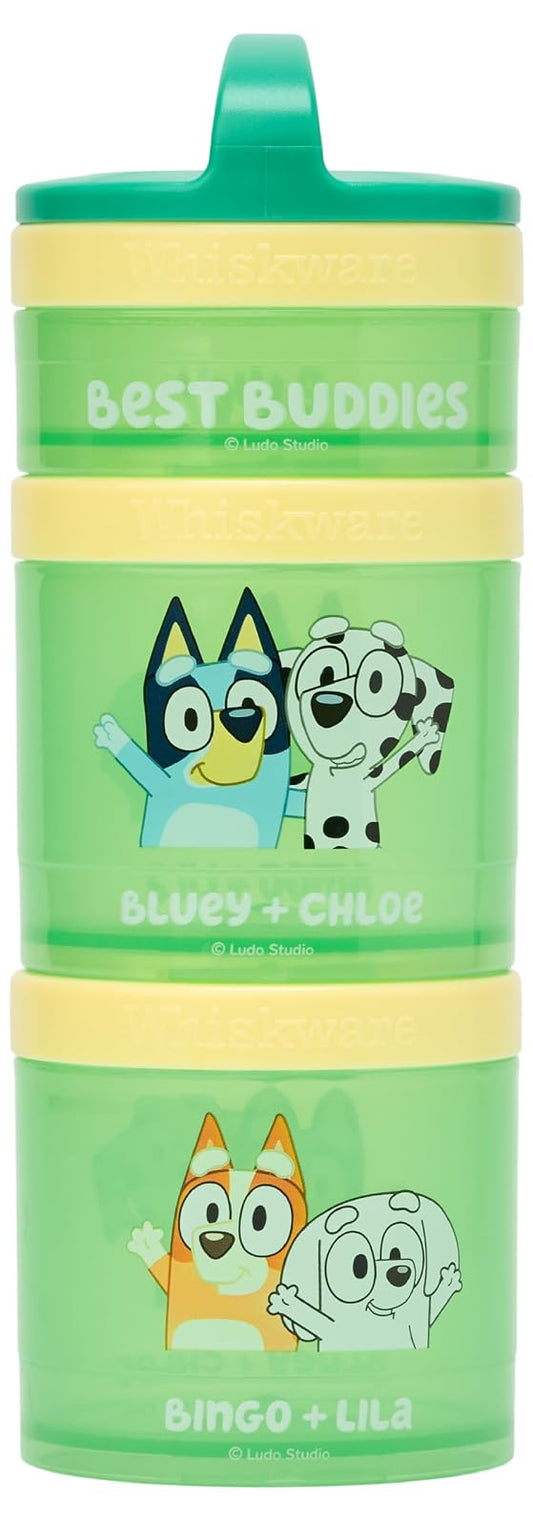 Whiskware Bluey - Recipientes para aperitivos, 3 tazas apilables, mejores amigos