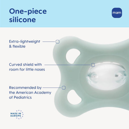 MAM Comfort - Chupones de silicona para bebés pequeños, ligeros de una sola pieza, para recién nacidos de 3 a 12 meses, sin BPA, fácil de limpiar, mejor para bebés lactantes, con estuche esterilizador