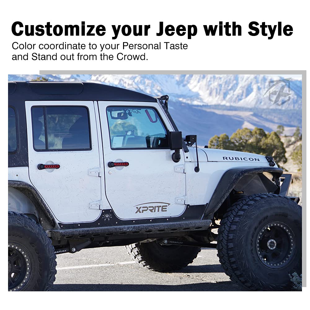Xprite - Juego de 5 piezas de insertos de aluminio cepillado para manija de puerta lateral y molduras de cubierta compatibles con Jeep Wrangler JK JKU Unlimited Sahara Rubicon 4 puertas, duradero,