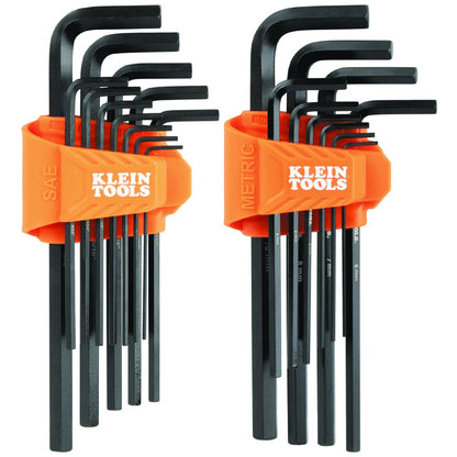 KLEIN TOOLS LS22 Juego de llaves hexagonales largas de 22 piezas, SAE y métricas, tratado térmicamente, tamaño de llave estilo L de 1/16 pulgadas a 3/8 pulgadas y 1.5 a 10 mm