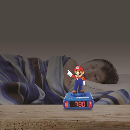 Lexibook Super Mario Despertador Nightlight RL800NI | Rojo/Azul, LCD retroiluminada, 6 sonidos y 6 melodías, repetición, batería AA
