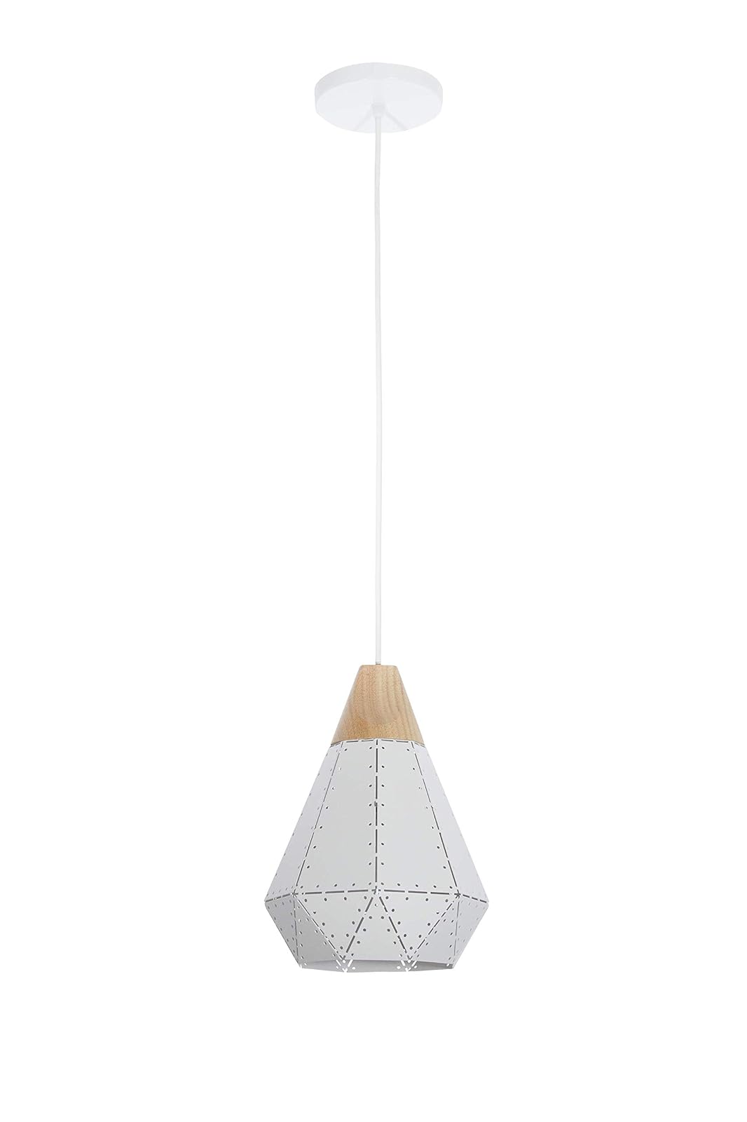 MAXXI MX-CL8023 Candil Decorativo Techo, Pantalla Mate con Detalle Madera, color Blanco