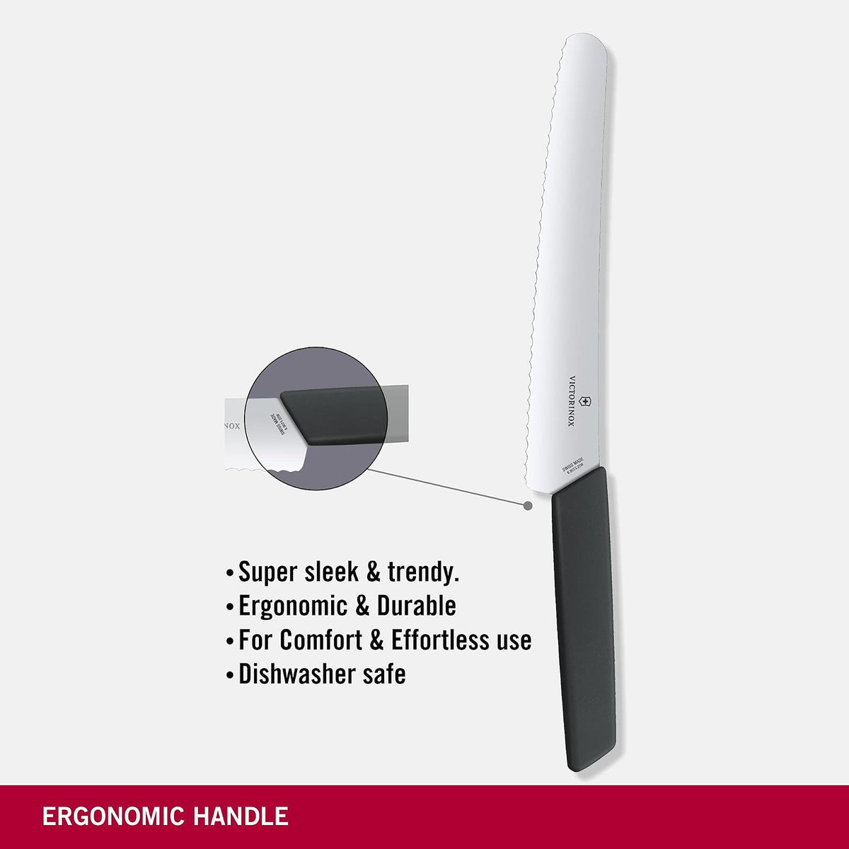Victorinox 6.9073.22WB Cuchillo Para Pan, color Negro, 22 cm