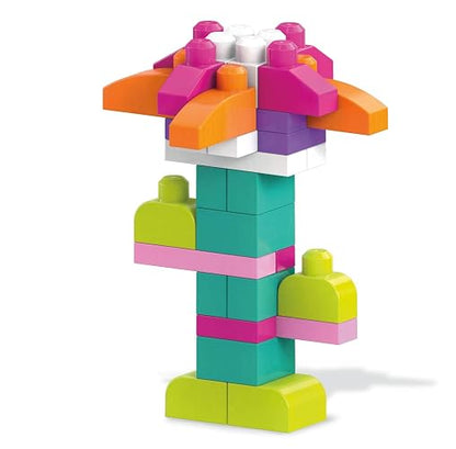 MEGA BLOKS, Bloques de Construcción de Plástico, Gran Bolsa Rosa para Construir, Juguete para Niños, Material Didáctico, Edad 1 año en Adelante