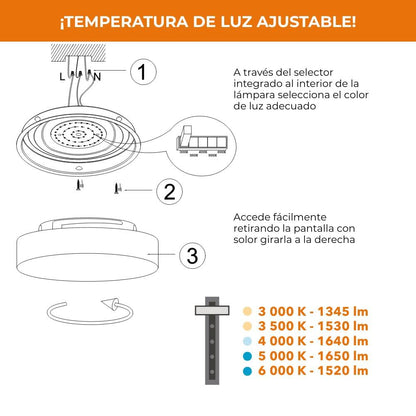 Tecnolite - Lámpara de Techo Plafón LED 27 W, Luz Blanca Ajustable, No atenuable