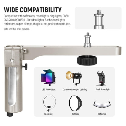 NEEWER - Soporte de luz de acero inoxidable de 198 cm, soporte de trípode resistente con ruedas giratorias, 2 brazos deslizantes con agarre de pistola, pata plegable para fotografía Softbox Monolight,