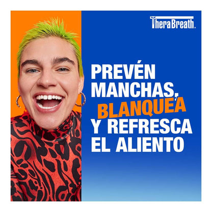 TheraBreath Enjuague Bucal sin Alcohol Whitening, Menta Brillante 473 ml. | Elimina y Previene Manchas en los Dientes. Aliento Fresco, Fórmula sin Peróxido, De Uso Diario. Desarrollado por Dentistas