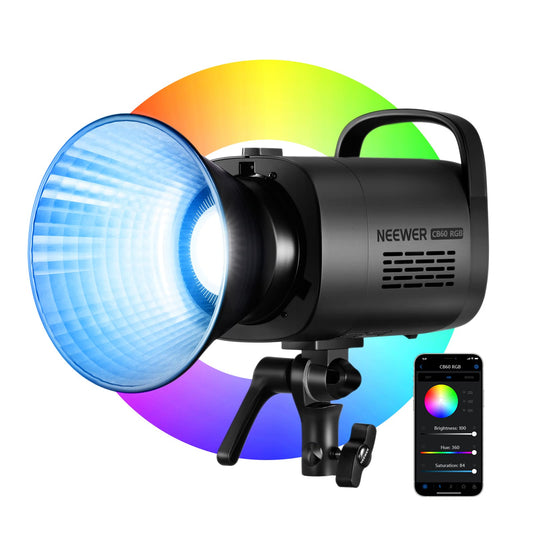 NEEWER CB60 RGB 70W Luz Vídeo LED, Bowens Mount COB Todo Color 18000Lux/1m CCT 2700K~6500K CRI97+ 17 Escenas de Iluminación App Control Iluminación Continua para Fotografía, Luz de Vídeo de Estudio