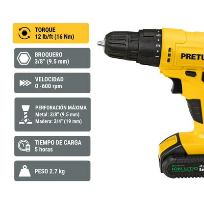 PRETUL TALI-12P, Taladro/destornillador 3/8", 12V con 1 batería de 2Ah
