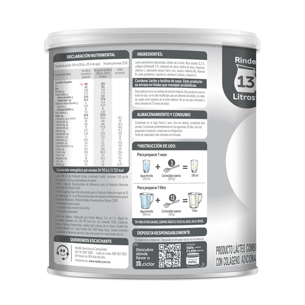 Svelty con Colágeno Adicionado de Fibra, Proteína, Vitamina C y Calcio, Lata de 1.6 kg