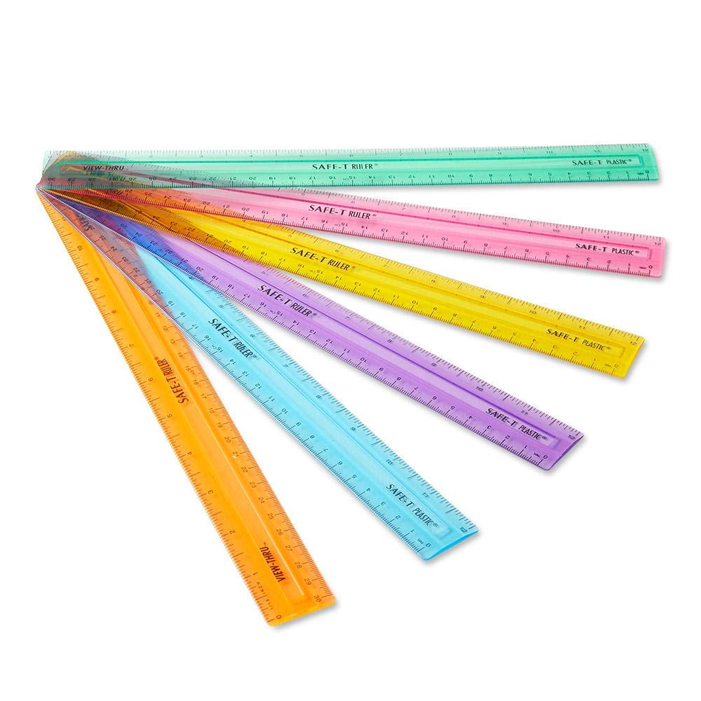 hand2mind Reglas de plástico Safe-T multicolor, transparente, semiflexible de 30, reglas de plástico arcoíris, regla de seguridad para medir (paquete de 24)