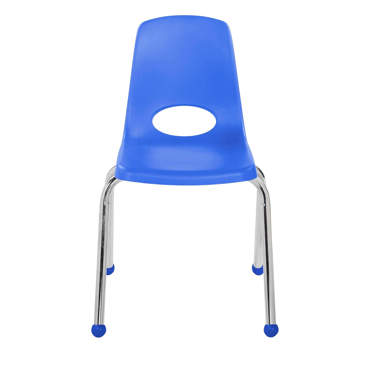 FDP 10382-BL - Silla de escuela apilable de 16 pulgadas, asiento de estudiante con patas de acero chapado en cromo y deslizamientos de bola; para aprendizaje en casa o aula, color azul (paquete de 4