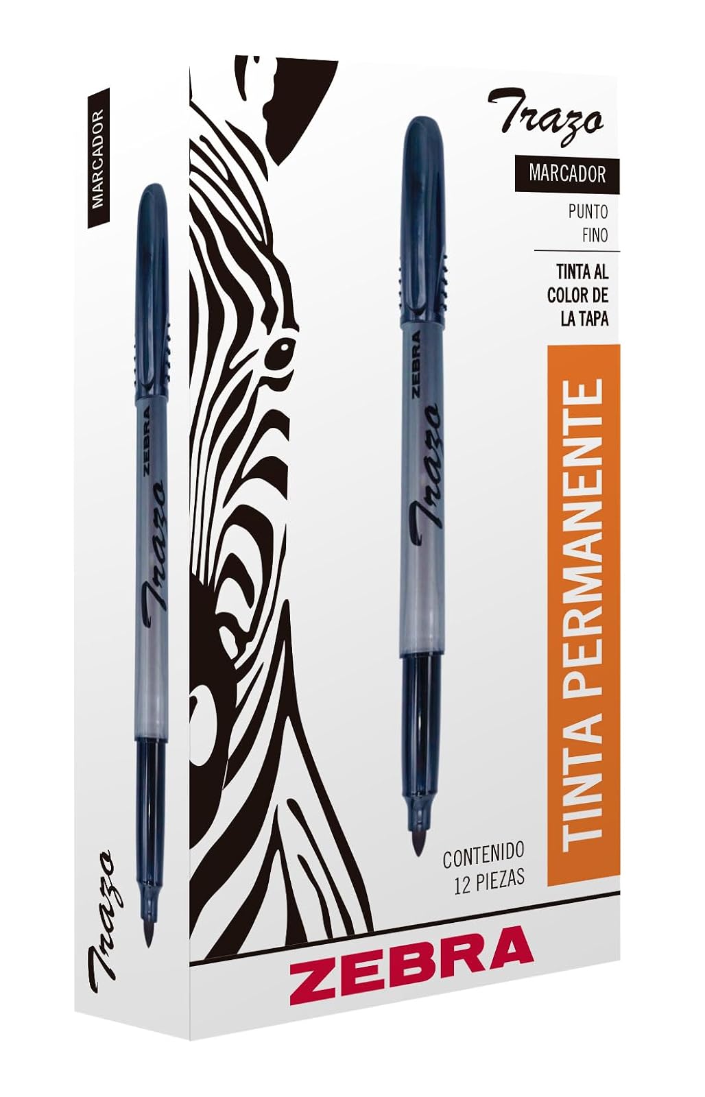 Zebra Marcador Trazo De Tinta Permanente Punto Fino Caja 12 Piezas Negro.