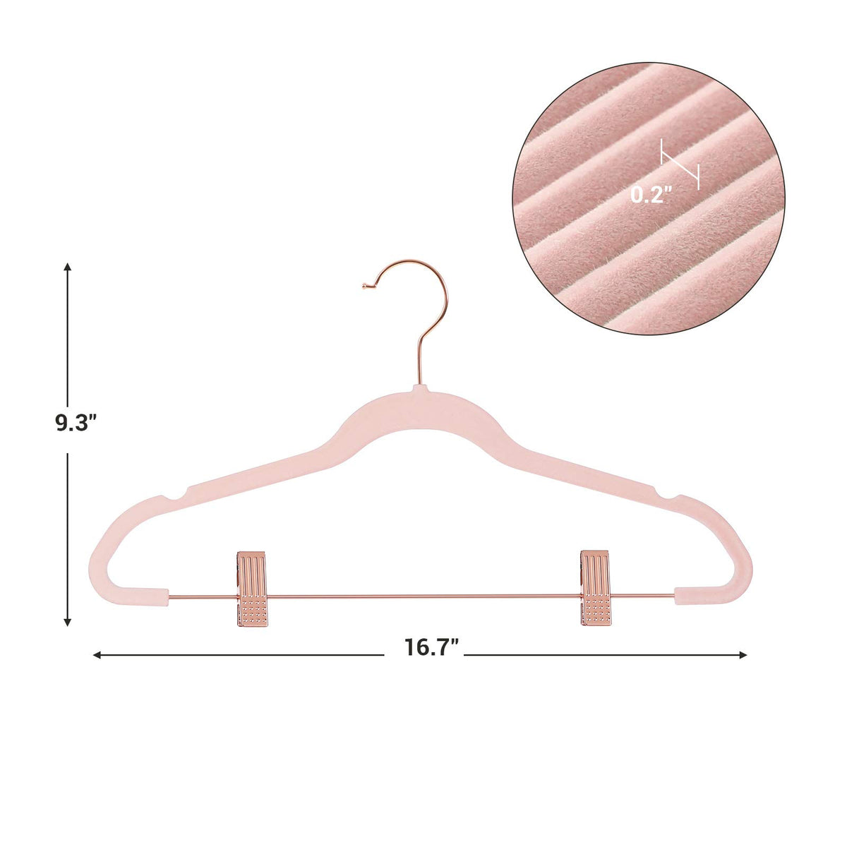 SONGMICS Juego de 24 Perchas de Terciopelo para Pantalones de 16,7 Pulgadas, Clips móviles, Antideslizantes, ahorradores de Espacio, Rosa Claro