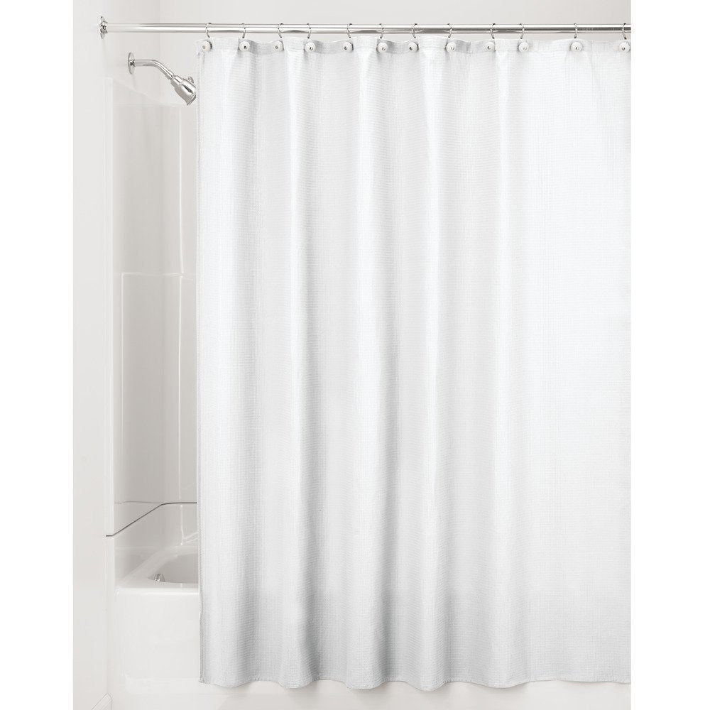 InterDesign Cotton Blend Fabric Shower Curtain, 72 x 72-Inch 2 Piece Set with Rings, White Waffle
