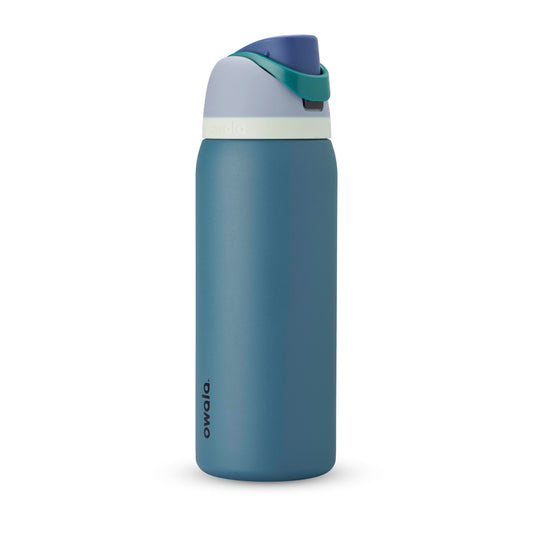 Owala FreeSip - Botella de agua aislada de acero inoxidable con pajita para deportes, viajes y escuela, botella de agua deportiva sin BPA, 40 onzas, mezclilla