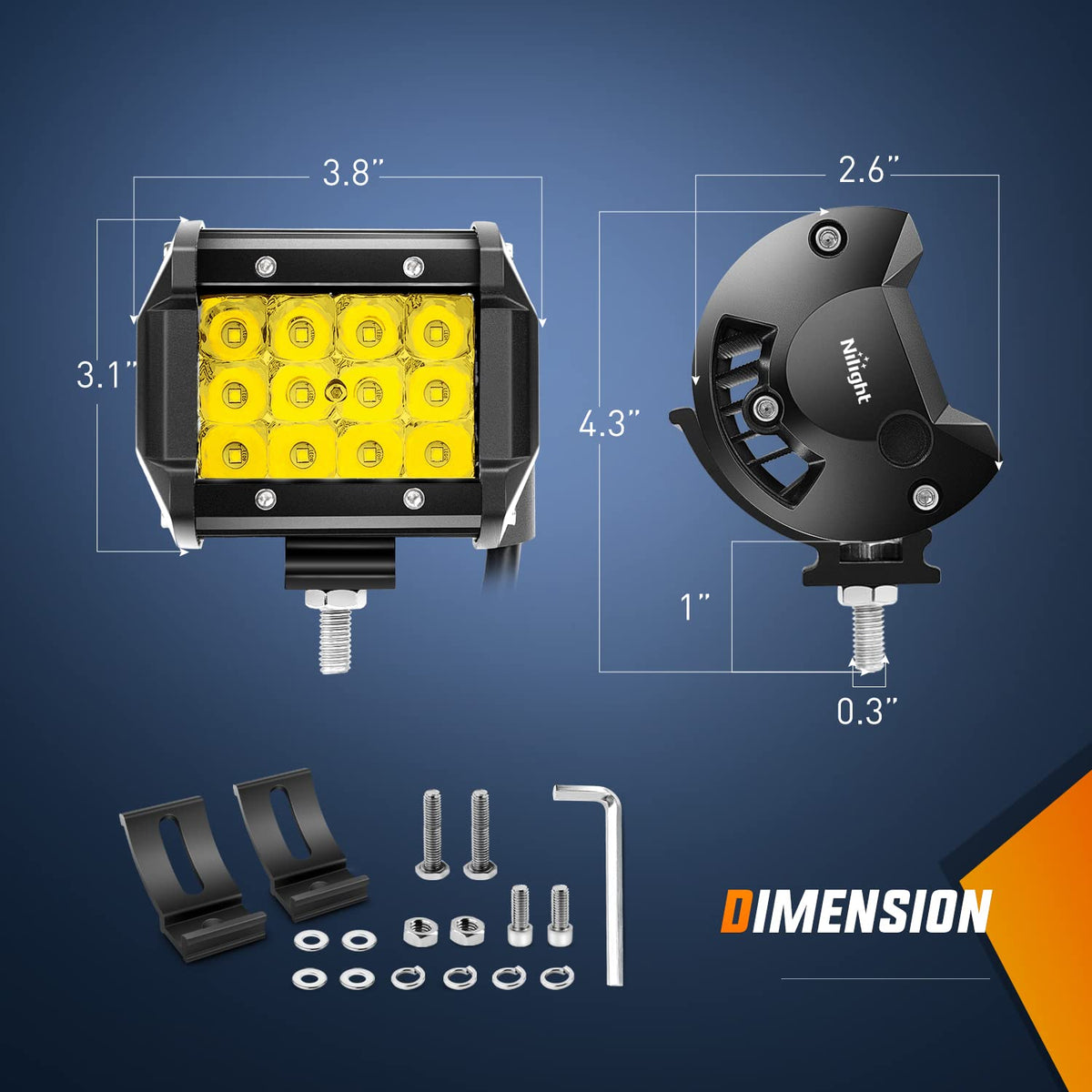 Nilight 18031S-B Luces Antiniebla LED de Triple Fila de 36W para Camiones Jeeps UTV ATV Barcos Marinos, Redonda, Ámbar, 2 Piezas 4 Pulgadas