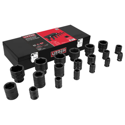 Urrea Dado de Impacto Cuadro 1/2 Pulgada, 6 Puntas, 1-1/4 y 1-5/16 Pulgadas - 19 piezas + caja