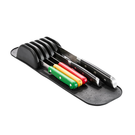 Madesmart Classic - Tapete de almacenamiento para cuchillos pequeños de 5 ranuras para cajones, bloque de cuchillos de cocina de agarre suave, color carbono