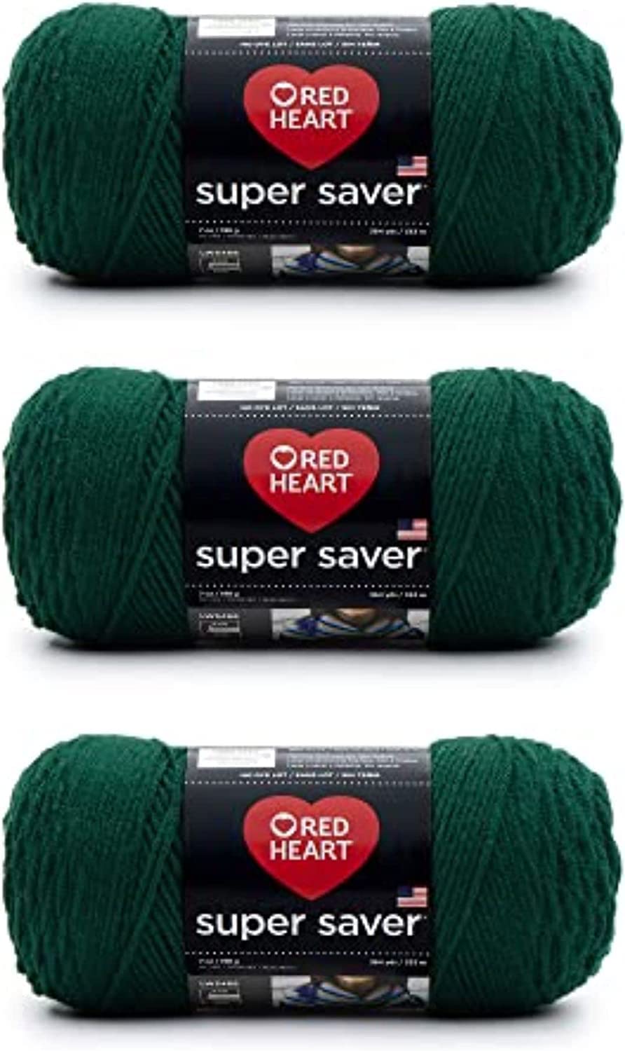 Red Heart Super Saver Estambre Acrílico, Varios Colores - Hunter Green - Paquete de 3