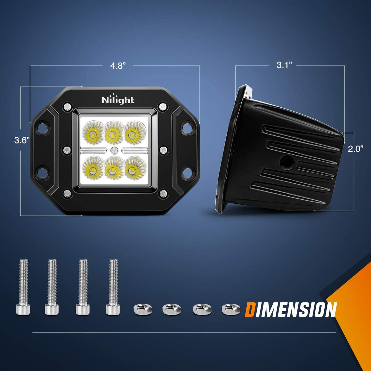 Nilight - 4 cápsulas LED de 18 W de Montaje Empotrado, Luces LED de Trabajo, Barra de luz LED, Luces antiniebla Todoterreno, para Jeep, camión, Tacoma, Parachoques, ATV, UTV