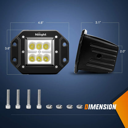 Nilight - 4 cápsulas LED de 18 W de Montaje Empotrado, Luces LED de Trabajo, Barra de luz LED, Luces antiniebla Todoterreno, para Jeep, camión, Tacoma, Parachoques, ATV, UTV