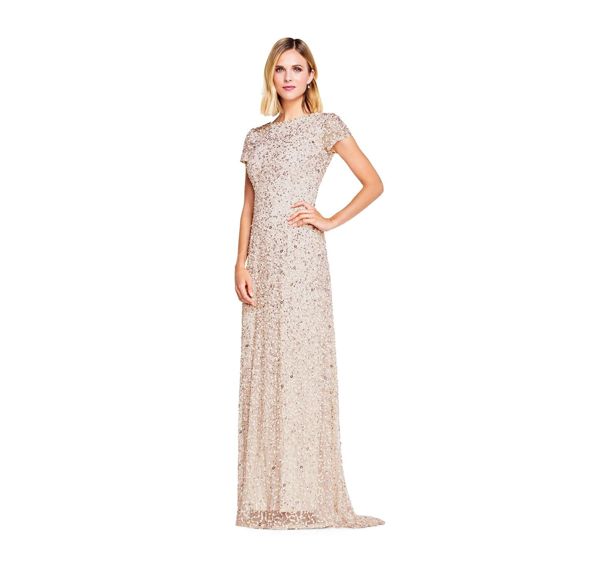 Adrianna Papell Vestido de Lentejuelas Manga Corta - Rosa (Blush) - 6