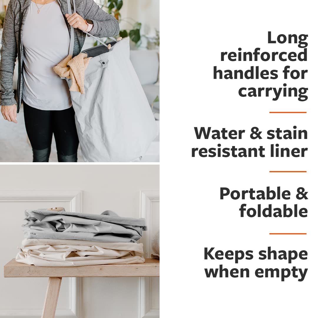 Cesto plegable de gran tamaño para ropa sucia y toallas, bolsa de lavandería de algodón orgánico de pie alto con asas largas, ideal para baño, recámara o habitación de los niños, tamaño grande natural