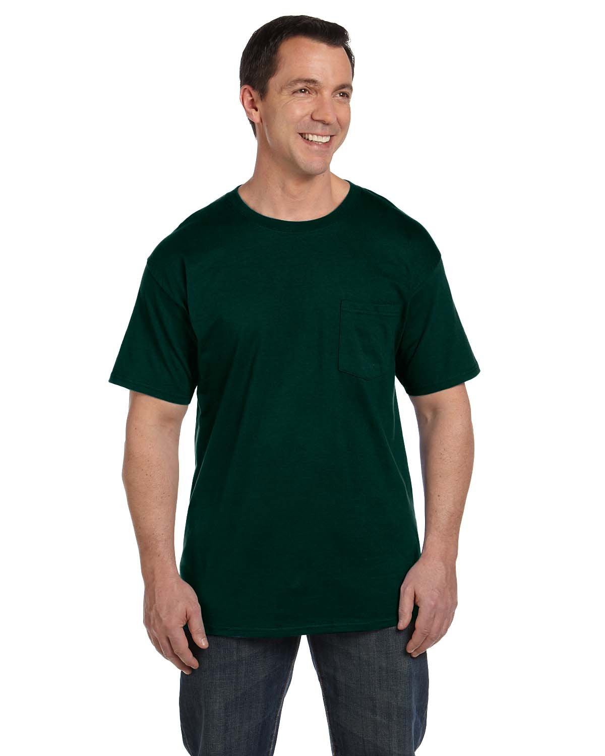 Hanes Beefy-T Playera con Bolsillo para Hombre - Deep Forest - XL