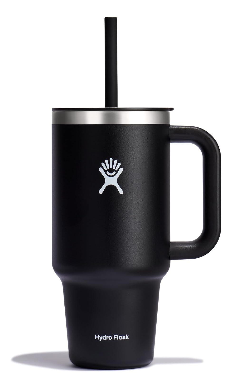 Hydro Flask - Vaso de viaje de 32 onzas con asa, tapa y popote, acero inoxidable aislado en color negro