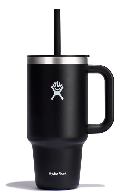 Hydro Flask - Vaso de viaje de 32 onzas con asa, tapa y popote, acero inoxidable aislado en color negro