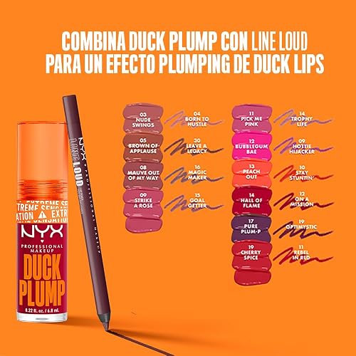 NYX Duck Plump Brillo Voluminizador Efecto Plumping, Tono 03 Nude Swings | Brillo voluminizador de NYX Professional Makeup, para lucir labios con color brillante y visiblemente más rellenos.