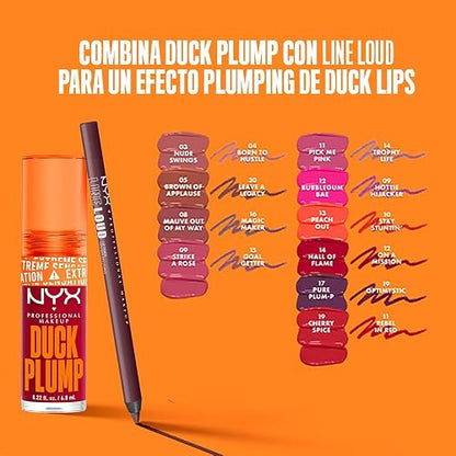 NYX Duck Plump Brillo Voluminizador Efecto Plumping, Tono 03 Nude Swings | Brillo voluminizador de NYX Professional Makeup, para lucir labios con color brillante y visiblemente más rellenos.