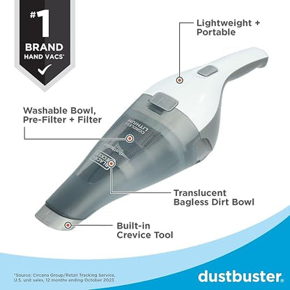 Black+Decker dustbuster QuickClean Aspiradora de Mano inalámbrica, Color Blanco (HNVC215B10)