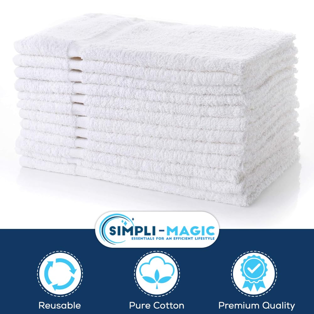 SIMPLI-MAGIC 79251 Toallas de Mano Blancas, 16 x 27 Pulgadas, Paquete de 12